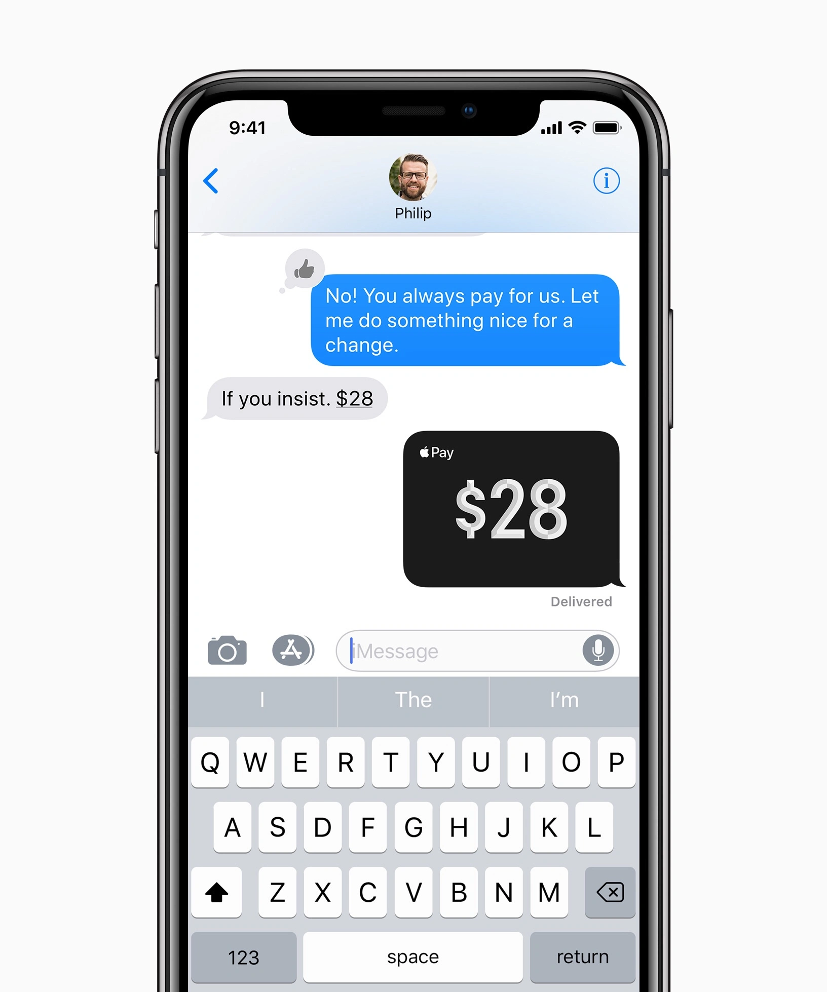 iPhone-Bildschirm zeigt eine iMessage-Benachrichtigung mit Apple Pay Cash unter iOS