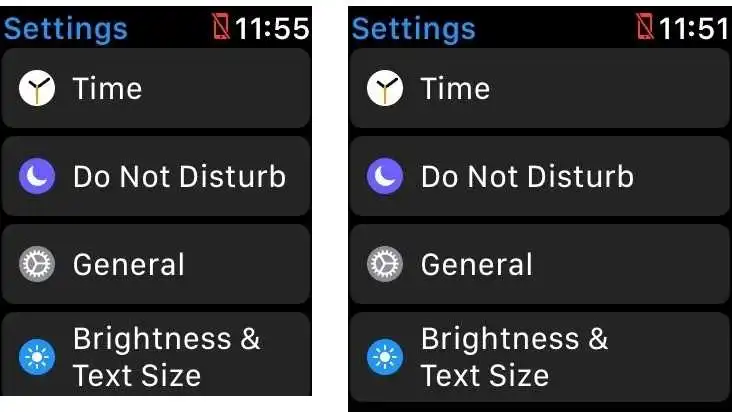 Apple Watch Series 4 Displayvergleich zur Series 3 in den watchOS Einstellungen