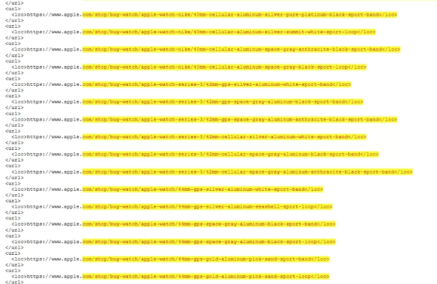 Apple Sitemap XML Quellcode Leak der Apple Watch Series 4 Modellgrößen vor der Keynote 2018