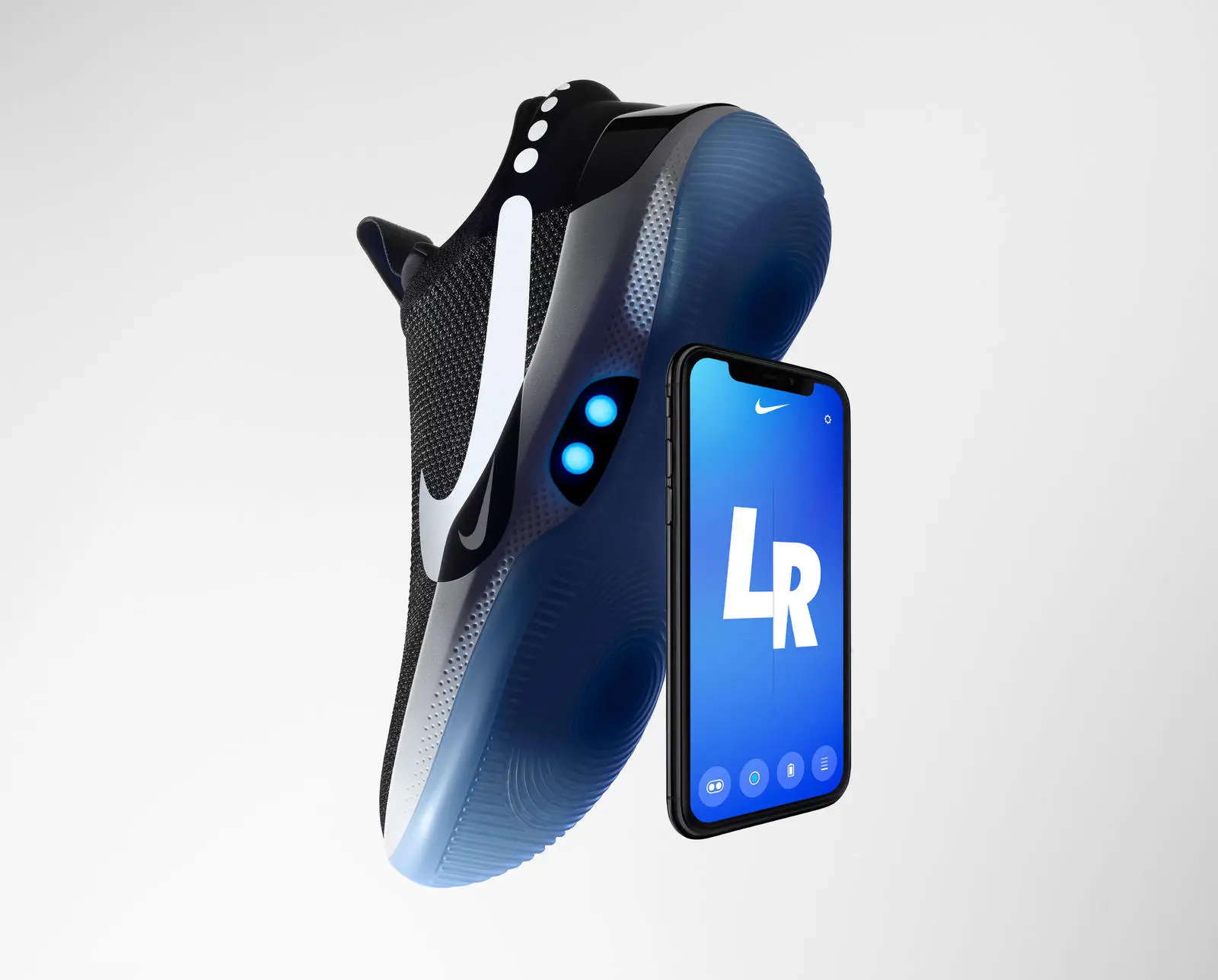 Nike Adapt BB selbstschnürender Basketballschuh in Schwarz und Blau