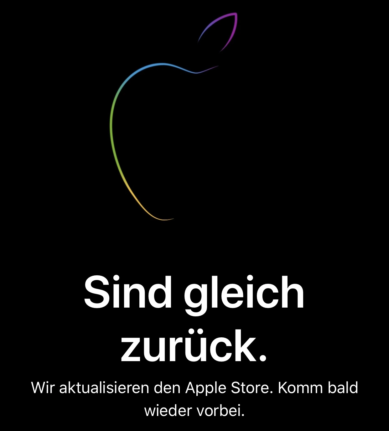 Apple Event Logo mit neonfarbenen geschwungenen Linien auf schwarzem Hintergrund