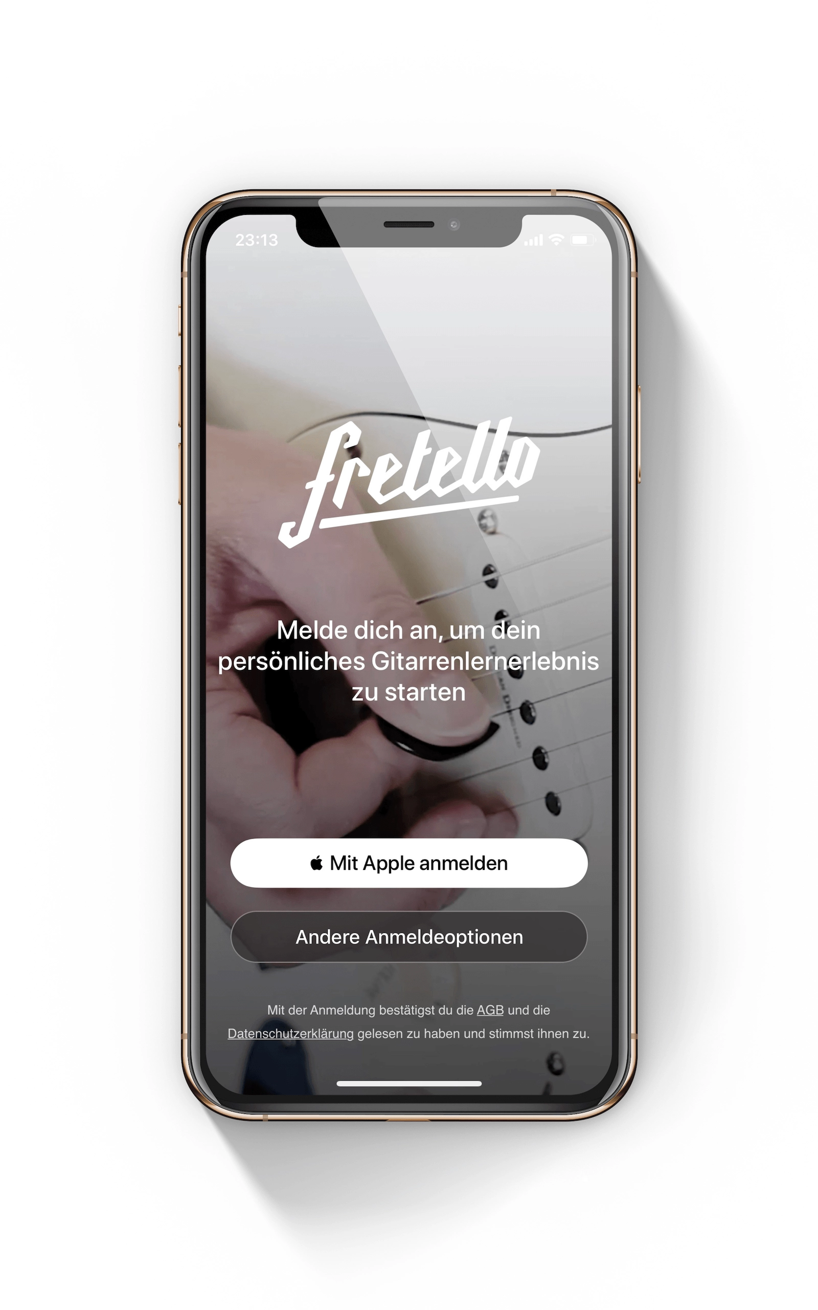 Beispiel für die Funktion "Mit Apple anmelden" auf einem iPhone-Bildschirm am Beispiel der Fretello-App