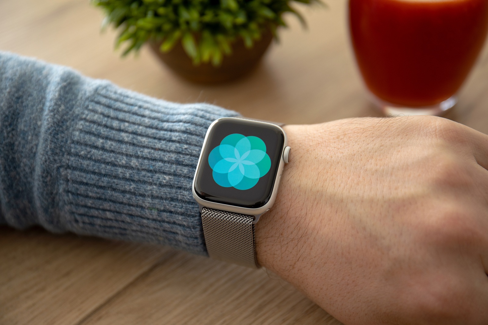 Anapa, Russia - February 17, 2019: Man hand with Apple Watch Series 4 and breath app on the screen. Apple Watch was created and developed by the Apple inc.