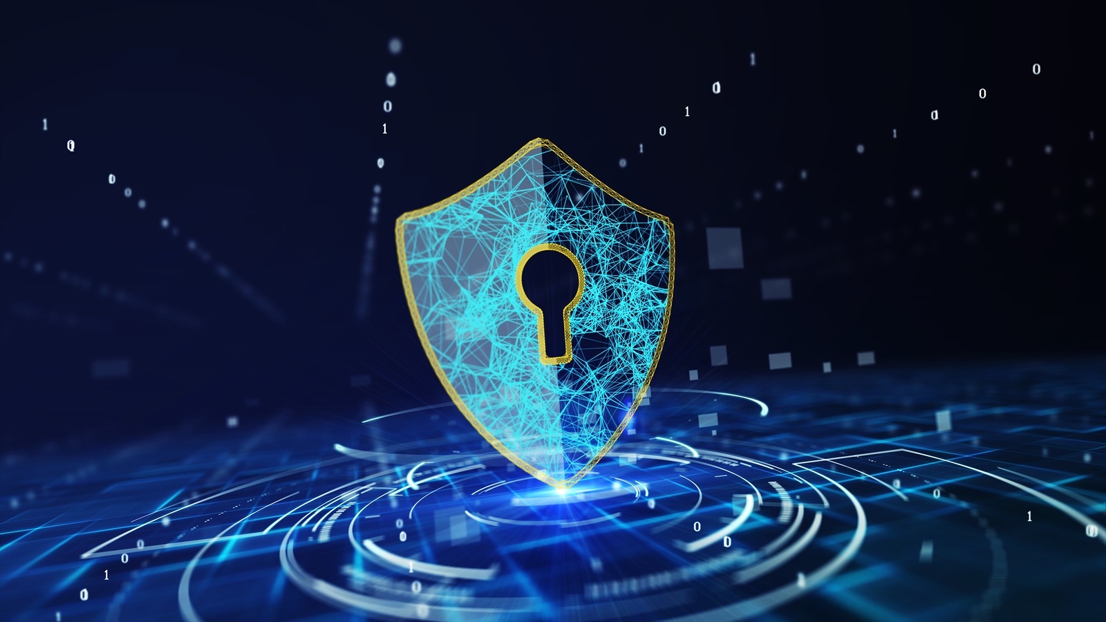 Data protection Cyber Security concept with Shield icon in cyber space.Cyber attack protection for worldwide connections,Block chain.
