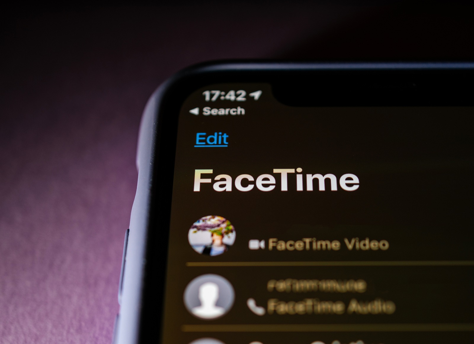Paris, France - Jan 30, 2018: Face time call on the Apple iPhone XS with FaceTime Video and Audio the proprietary videotelephony product developed by Apple Inc
