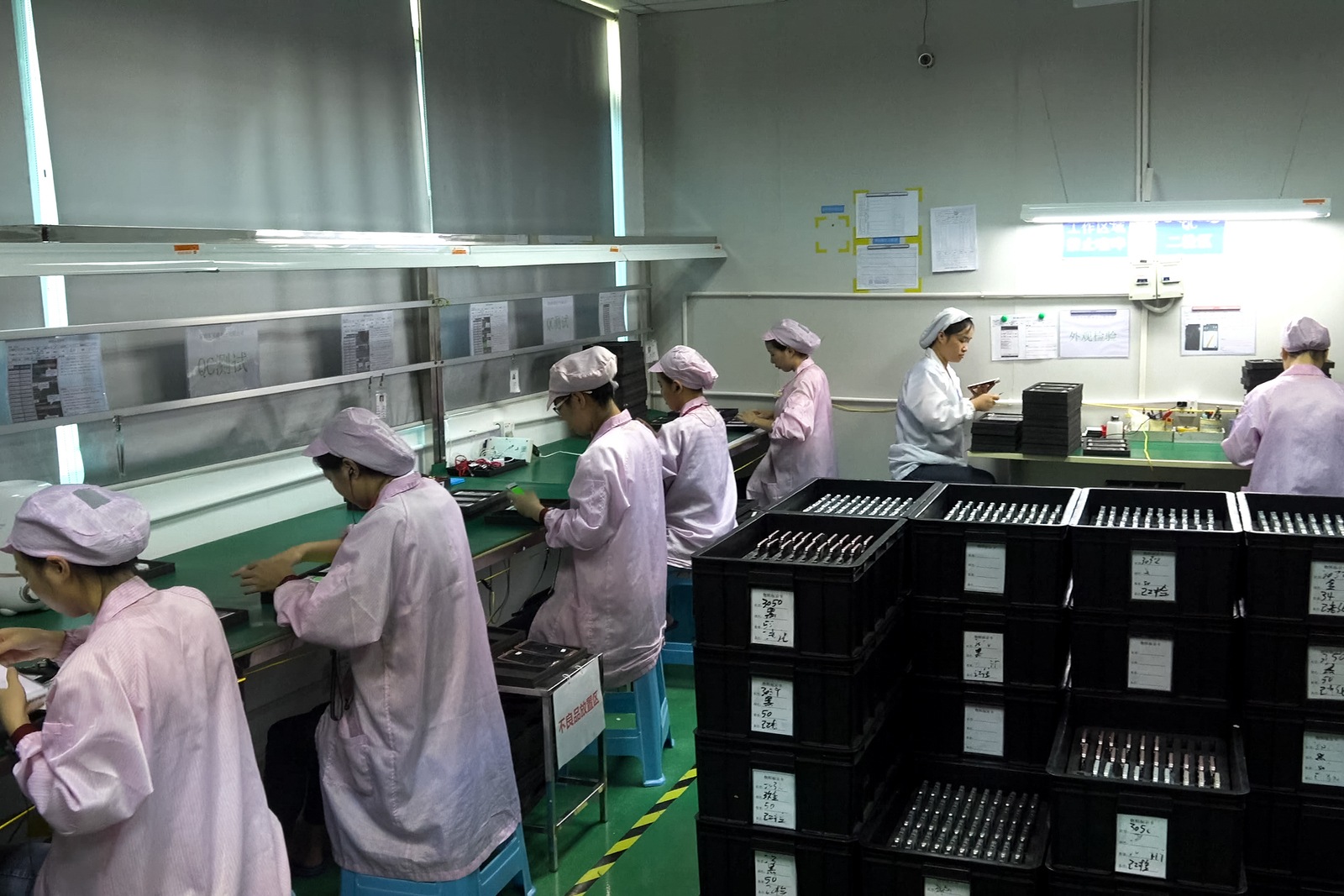 Shenzhen, China - October 20, 2017: Ulefone factory, assembling and quality control of smartphones at the factory of their production.