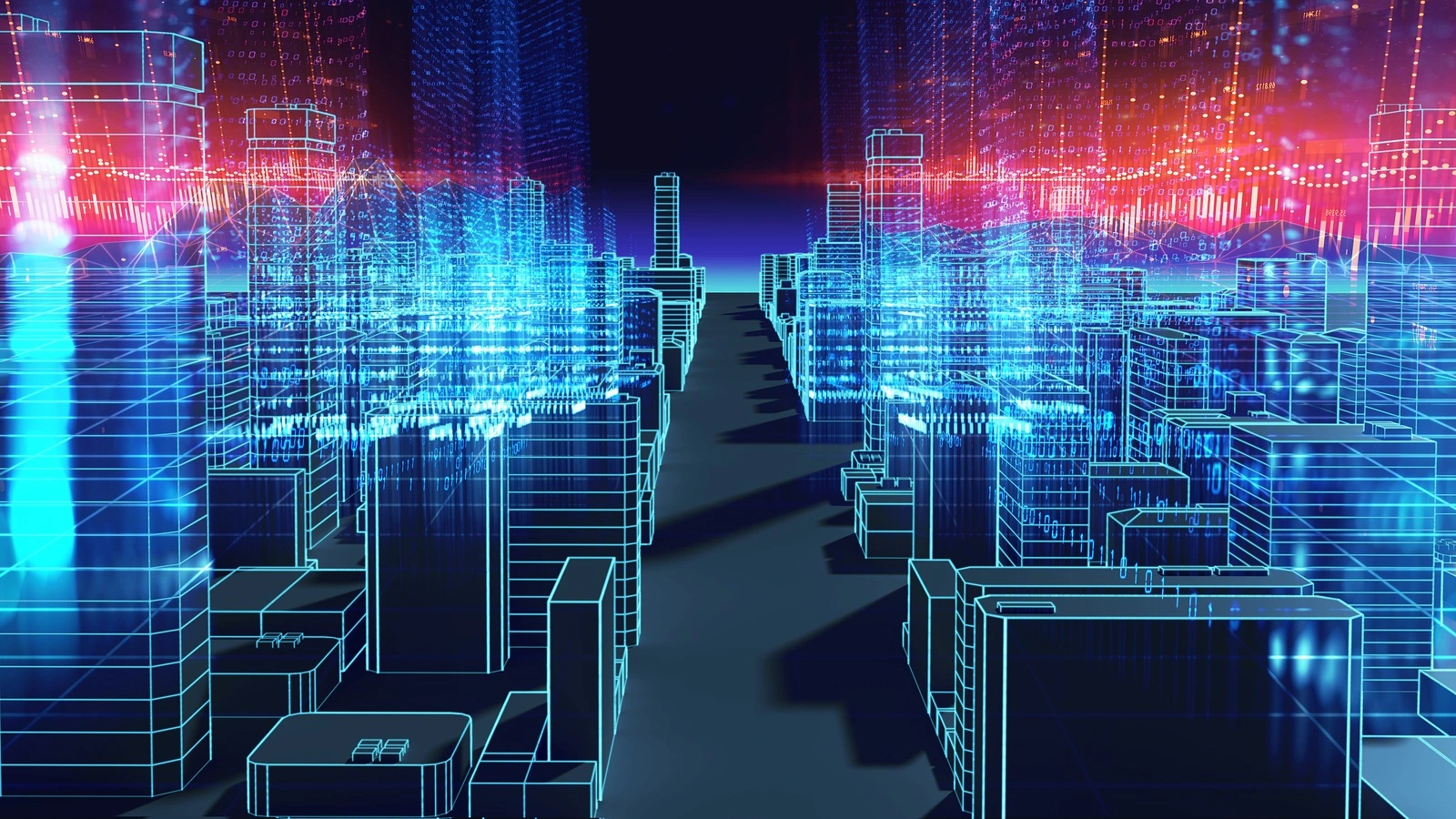 smart city and  Digital landscape in cyber world , internet of things, networks and augmented reality concept  ,3d illustration