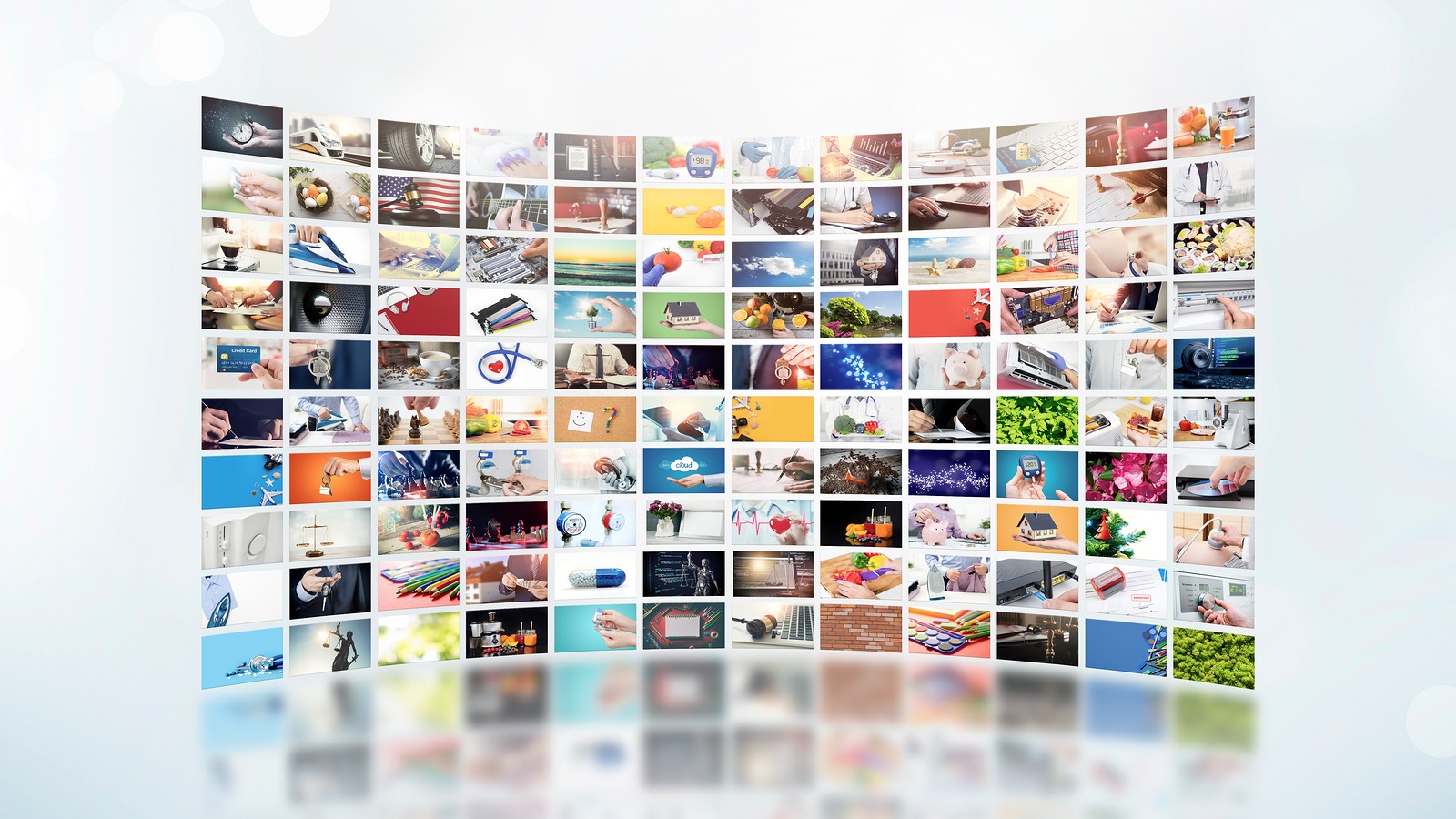 Television streaming video concept. Media TV video on demand technology. Video service with internet streaming multimedia shows, series. Digital collage wall of screen abstract composition