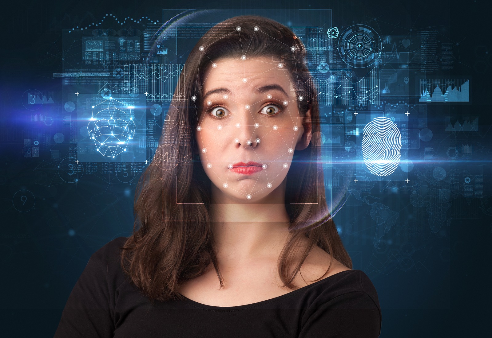 Biometric verification -  face and fingerprint detection concept