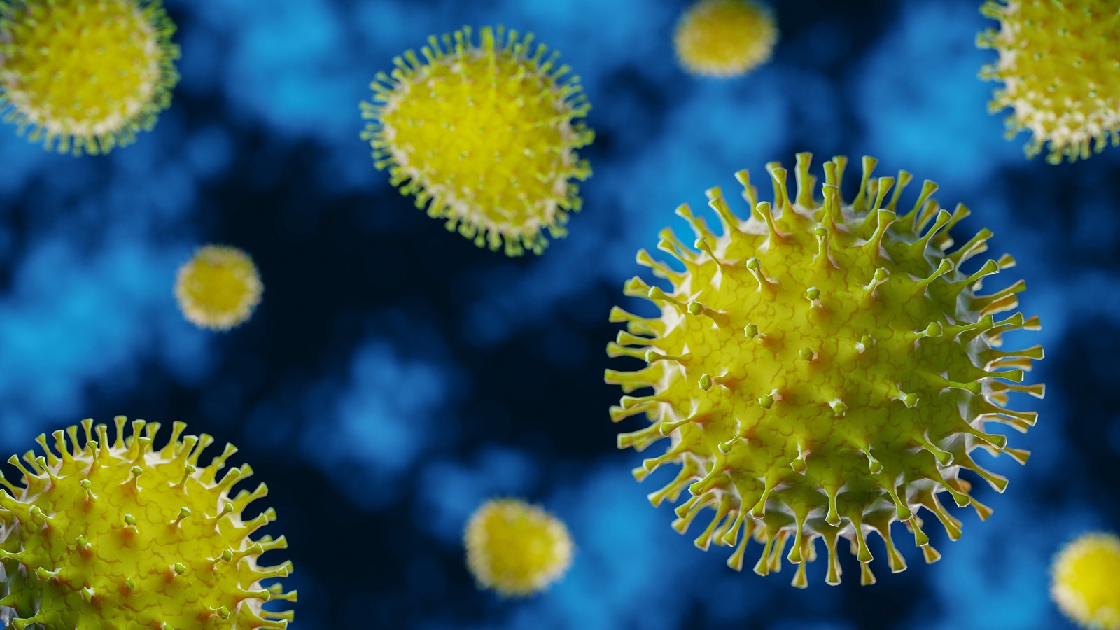 Coronavirus 2019-nCoV flu outbreak 3d medical illustration. Microscopic view of floating influenza virus cells. Dangerous asian ncov corona virus.