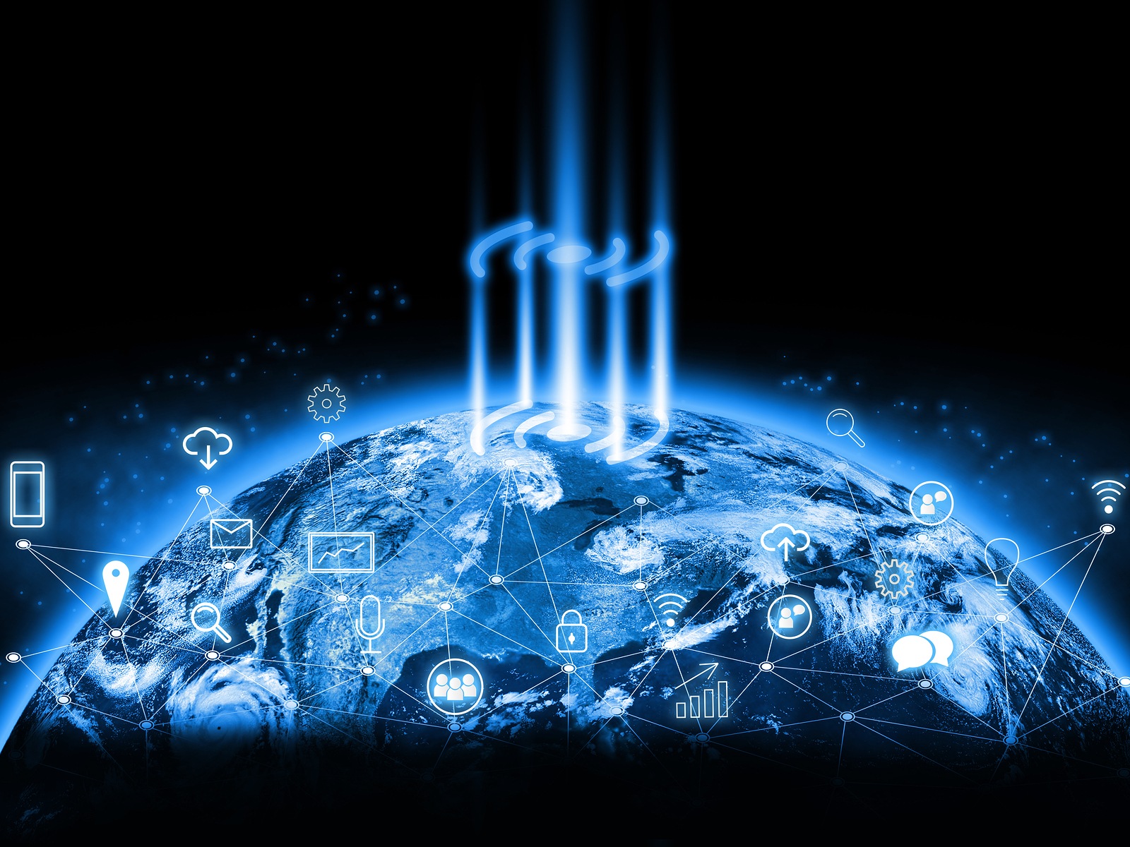 Globe internet network and telecommunication data exchanges over the planet Earth and GPS transferring data with technology in the future. The secure cyber for IOT. This image furnished by NASA.