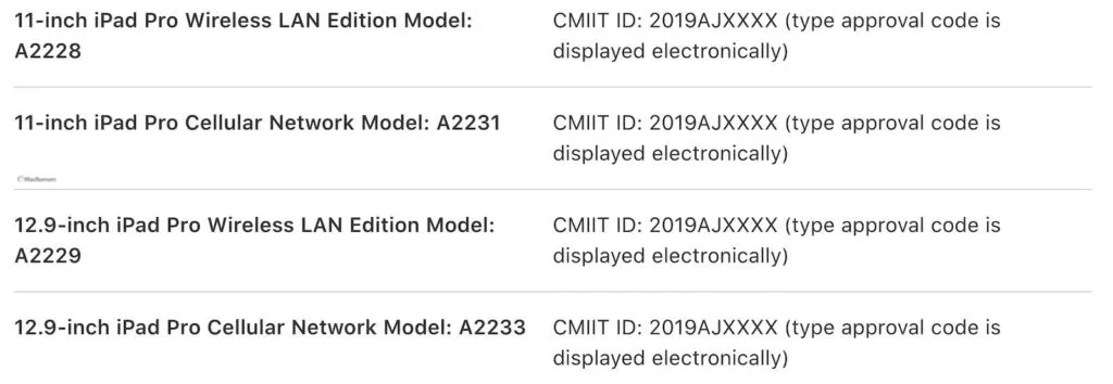 Screenshot der Apple-Website mit neuen iPad Pro Modellen und Modellnummern für SEO-Optimierung