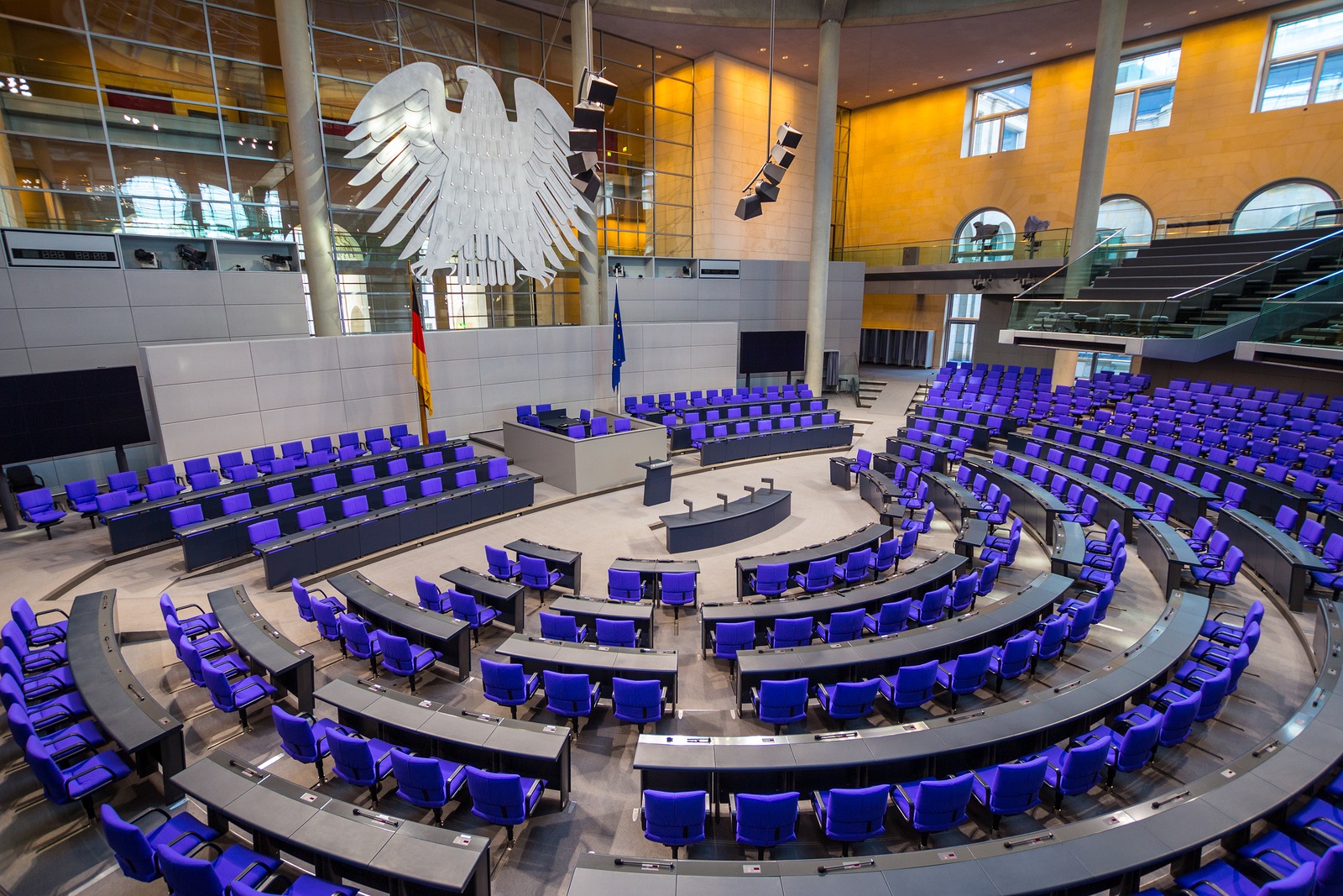 BERLIN, GERMANY - jenuary 5 2018: Interior of Plenary Hall meeting room of German Parliament Deutscher Bundestag. Building and meeting room available for public between plenary sessions