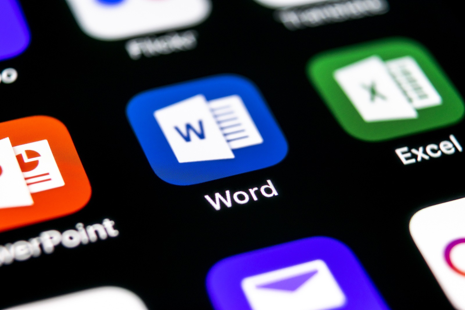 Saint-Petersburg, Russia, September 30, 2018: Microsoft Word application icon on Apple iPhone X screen close-up. Microsoft office word icon. Microsoft office on mobile phone. Social media