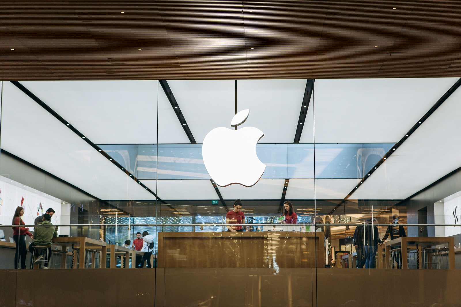 Turkey, Istanbul, December 17, 2019: Apple company logo at the entrance of the Apple Store.