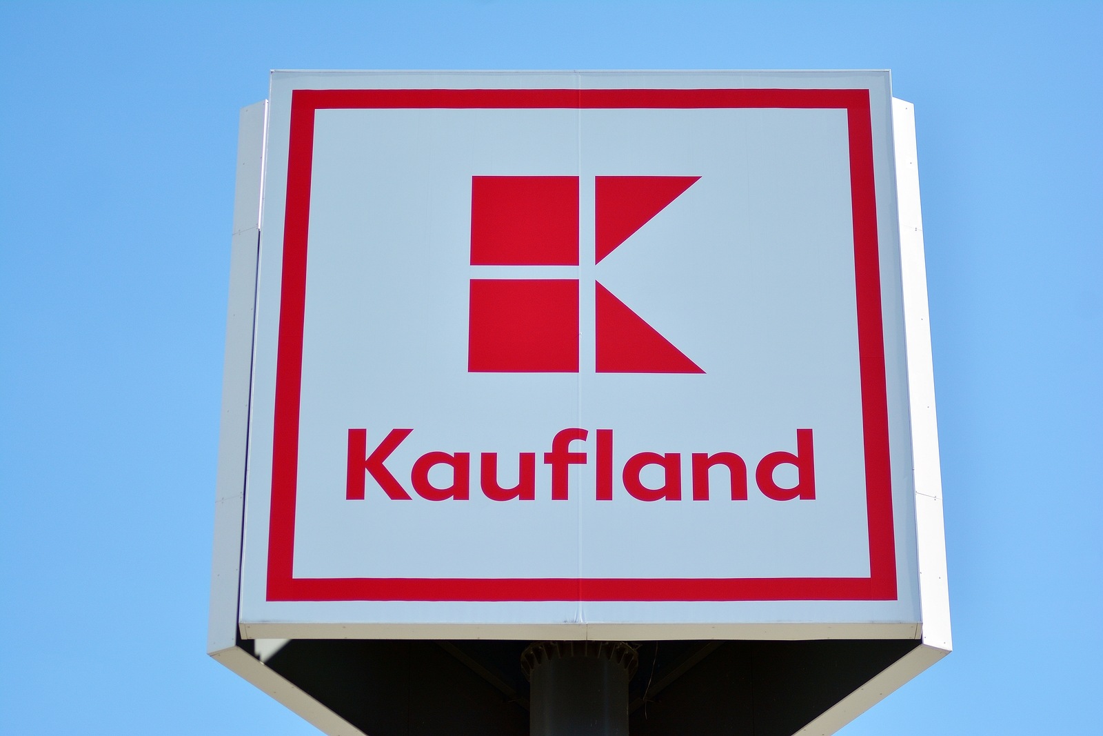 Warsaw, Poland. 17 April 2019. Sign Kaufland. Company signboard Kaufland.