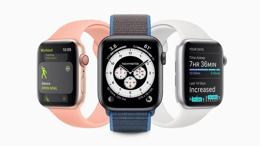 watchOS 7 Zifferblätter und Fitness-App auf der Apple Watch Series im WWDC 2020 Design