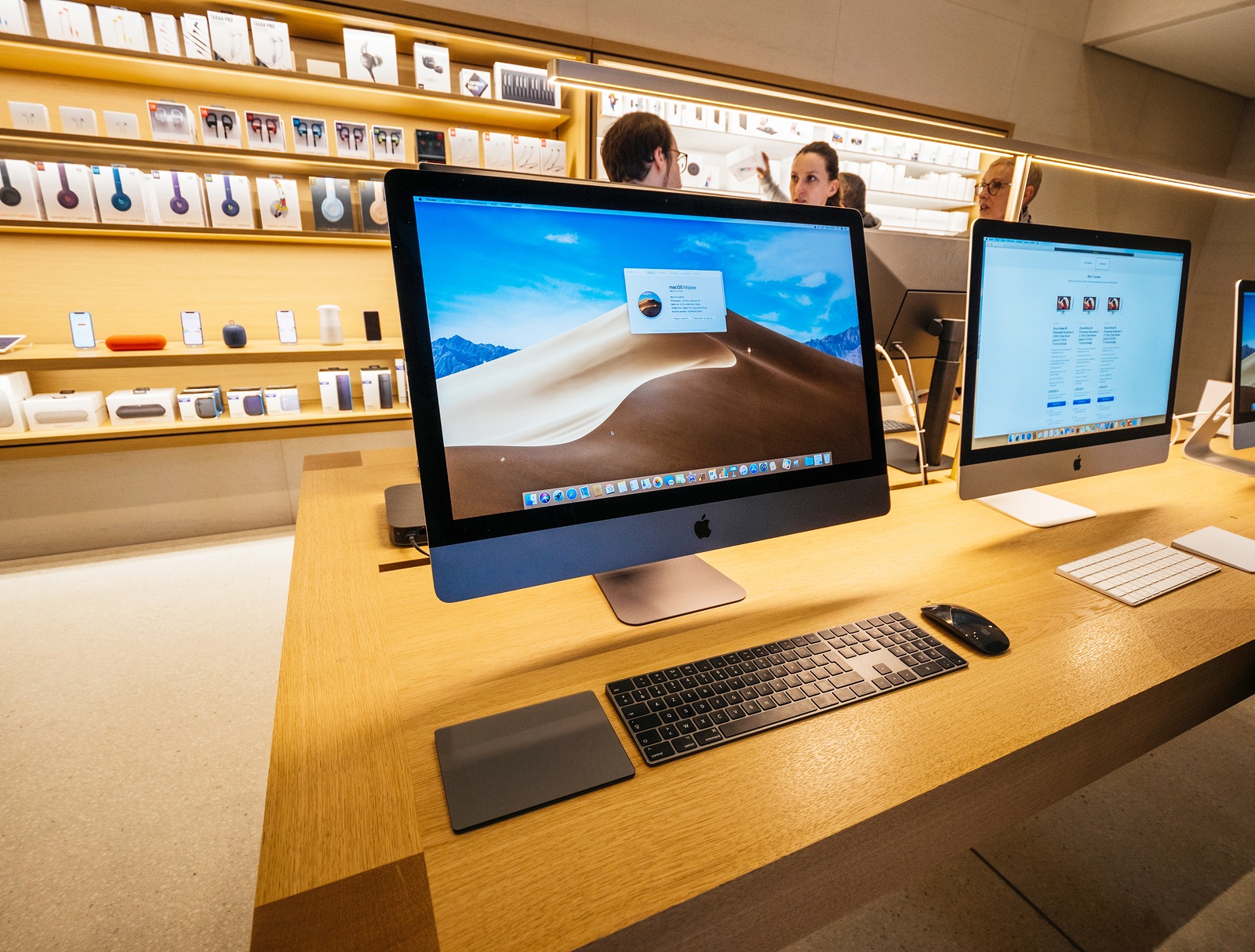 Paris, France - Mar 19 2019: New iMac Pro the all-in-one personal computer in Apple Computers Store. Apple claims the iMac Pro is the most powerful Mac ever made with Intel and Radeon Vega Pro GPU