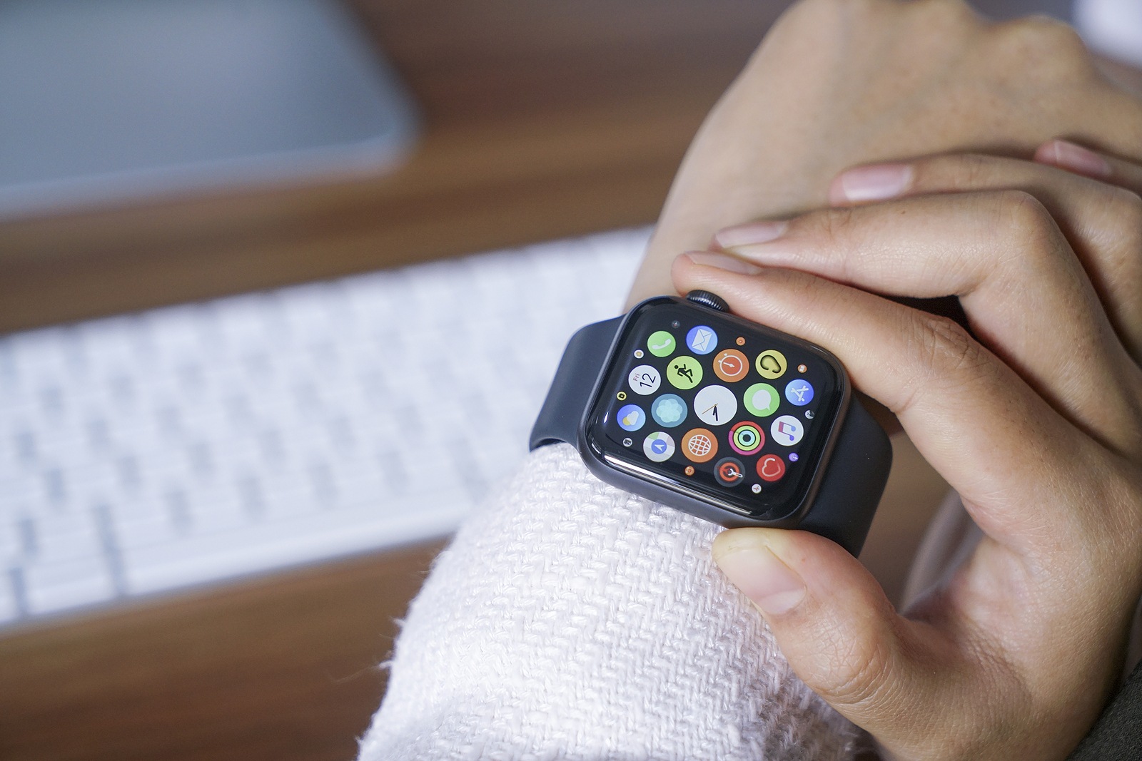Bali Indonesia June 12, 2020 : female hands using with apple, Apple Watch is a line of smartwatches designed, developed, and marketed by Apple Inc.