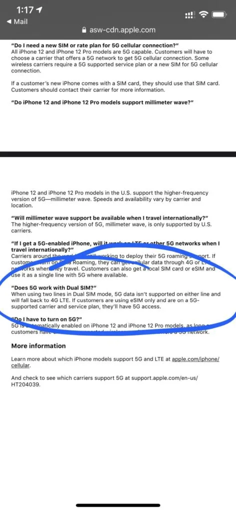 iPhone 12 Dual-SIM 5G Fehlermeldung und Apple Support Dokumentation