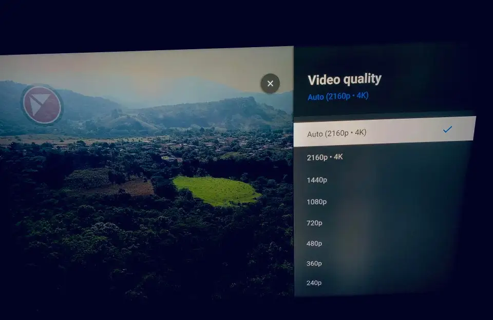 YouTube 4K Auflösung Auswahlmenü auf Apple TV App unter tvOS