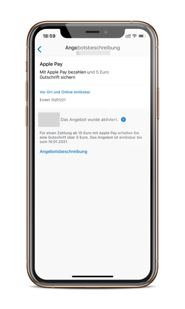 Amex Offers Apple Pay 5 Euro Gutschrift Aktivierung auf dem iPhone