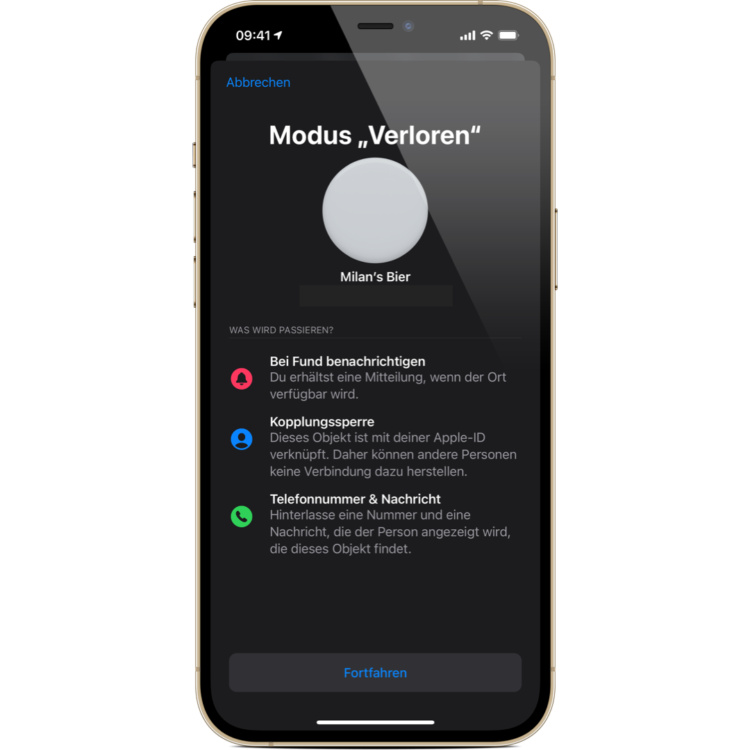 So versetzt du einen AirTag in den Modus "Verloren" Apfelpatient