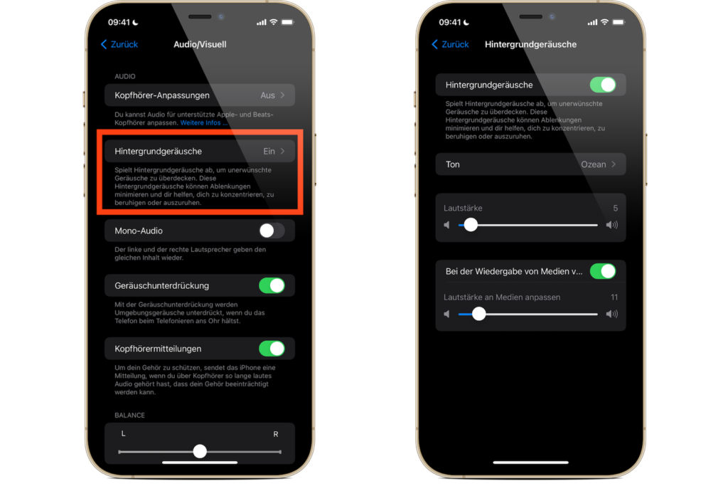 iOS 15 Hintergrundgeräusche