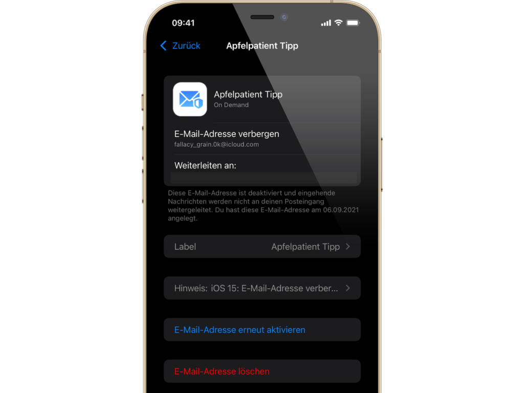 iOS 15 E-Mail-Adresse verbergen