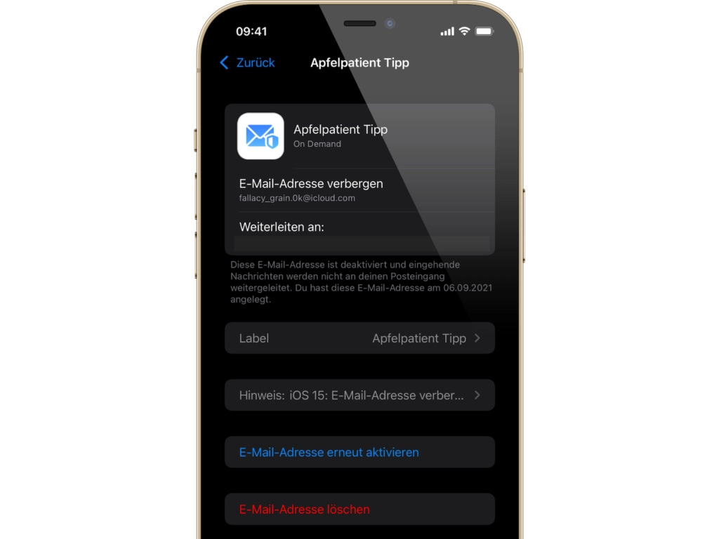 iOS 15 E-Mail-Adresse verbergen