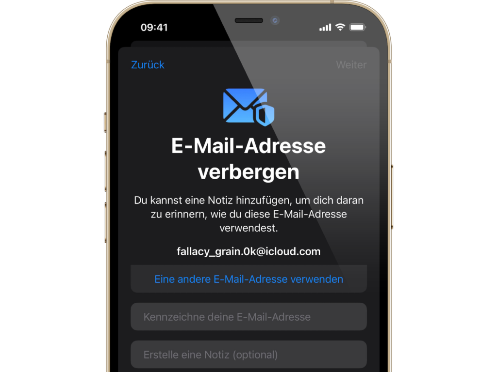 iOS 15 E-Mail-Adresse verbergen