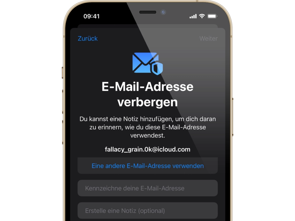 iOS 15 E-Mail-Adresse verbergen