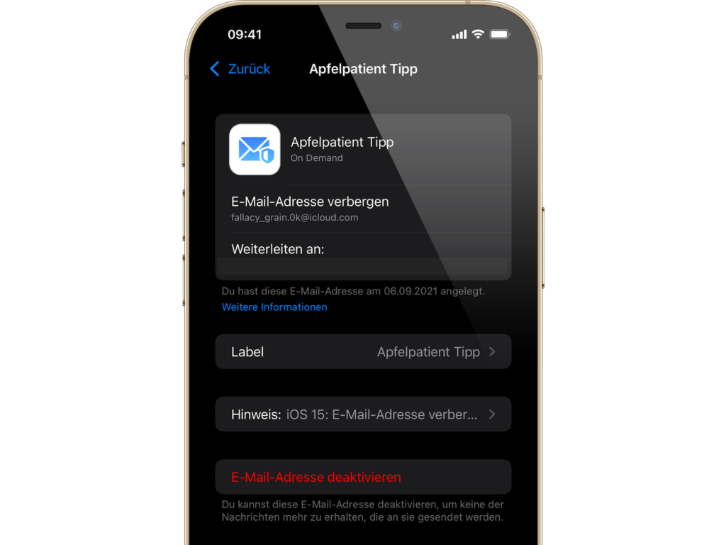 iOS 15 E-Mail-Adresse verbergen