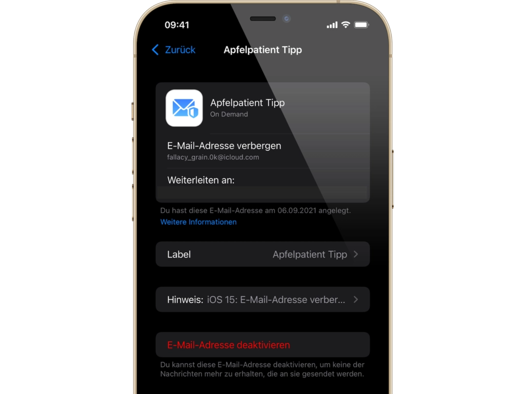 iOS 15 E-Mail-Adresse verbergen