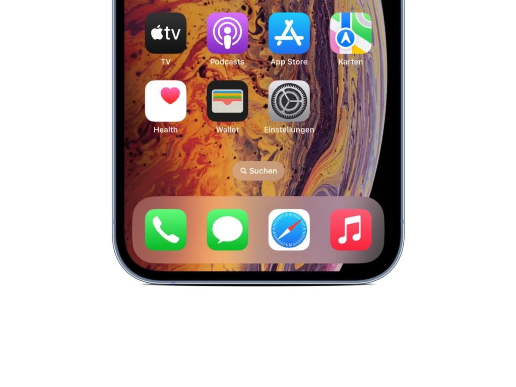 iPhone Homescreen unter iOS 16 mit der neuen Spotlight-Suche Schaltfläche über dem Dock