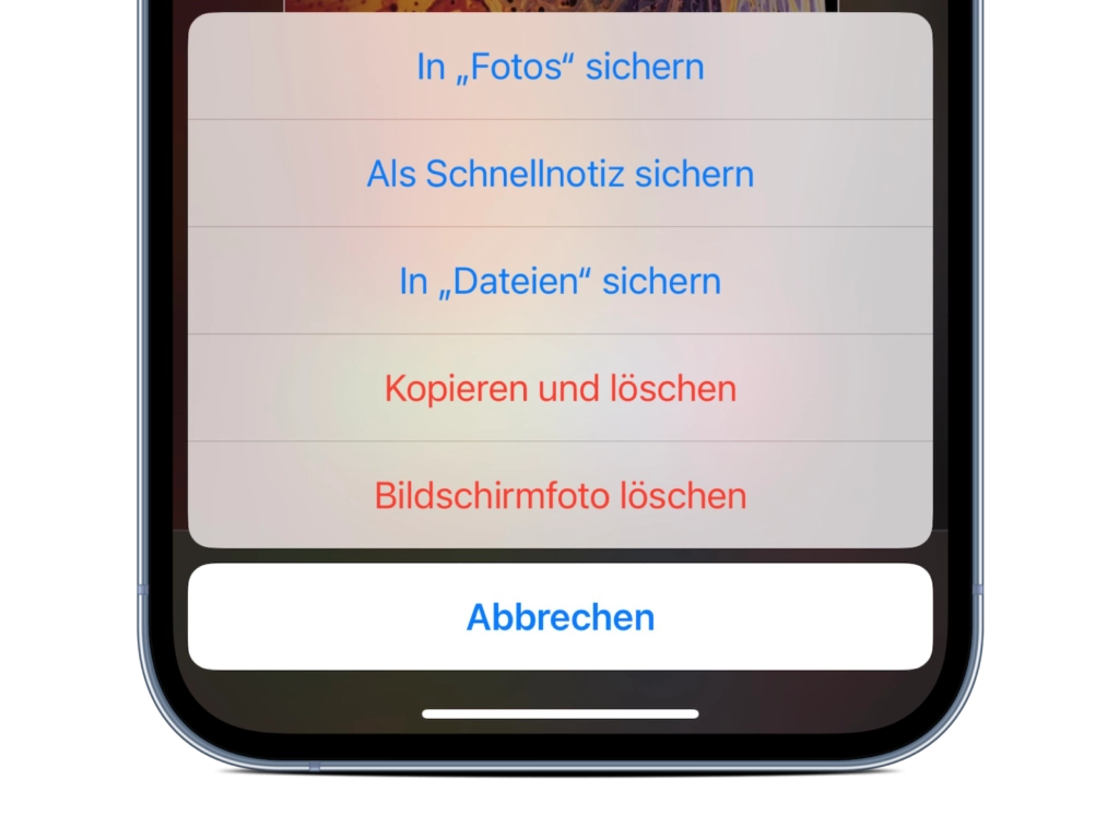 iOS 16 Screenshots kopieren und löschen Funktion iPhone Menü