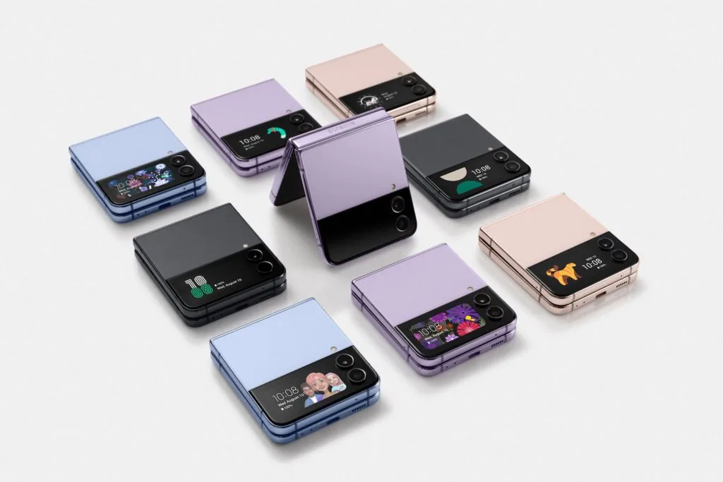 Samsung Galaxy Z Flip 4 faltbare Smartphones in verschiedenen Farben