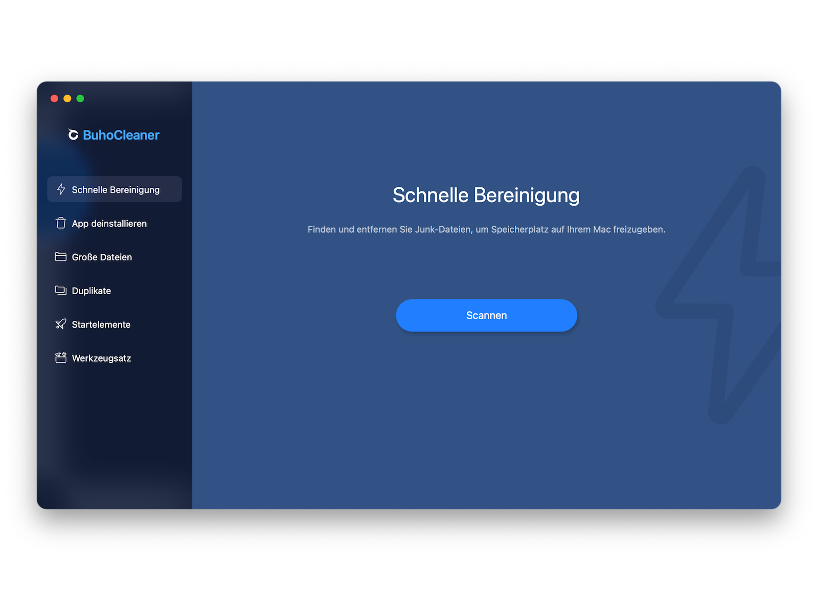 BuhoCleaner App Dashboard mit der Funktion Schnelle Bereinigung zur Mac Optimierung