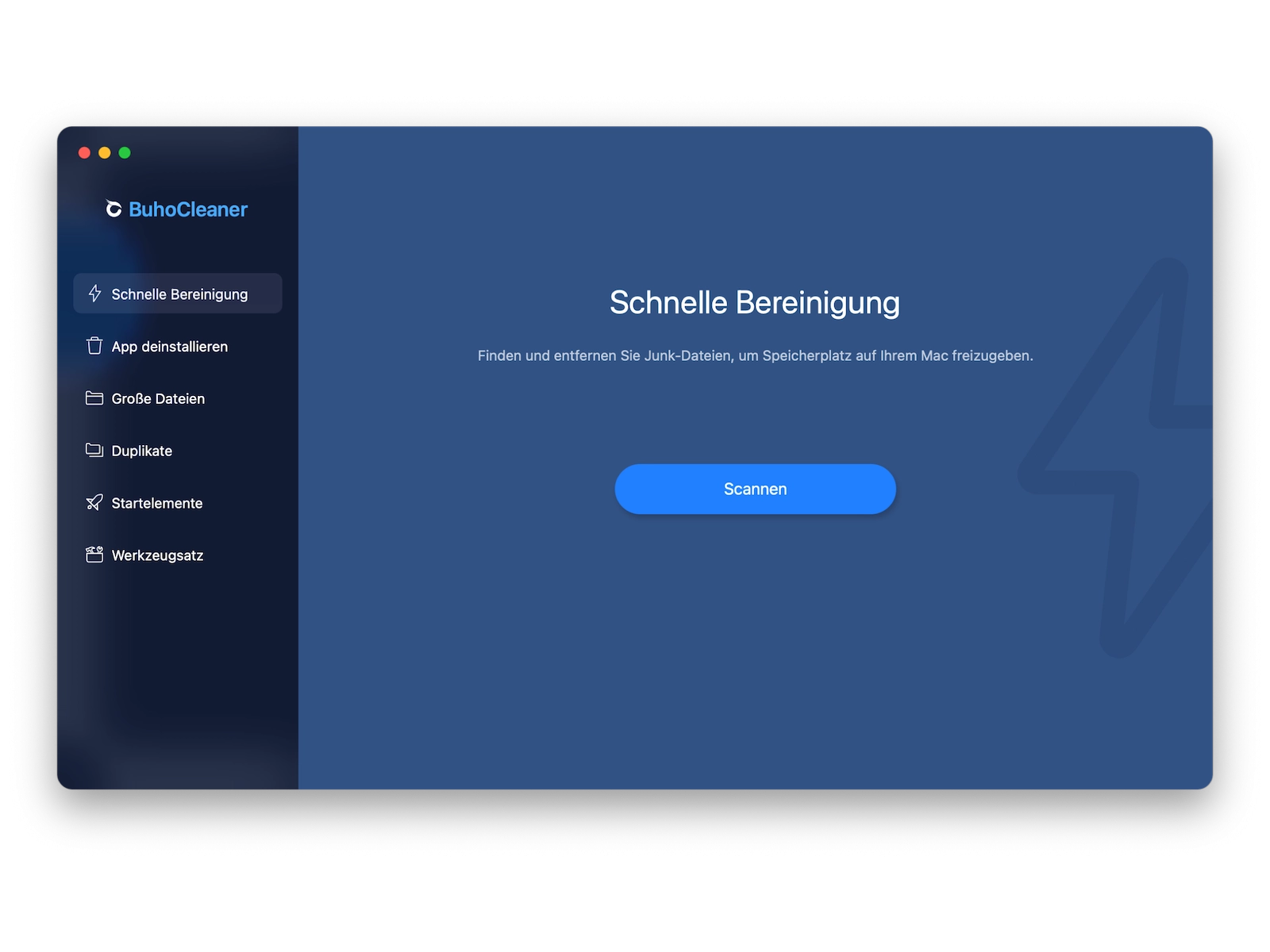 BuhoCleaner App Dashboard mit der Funktion Schnelle Bereinigung zur Mac Optimierung