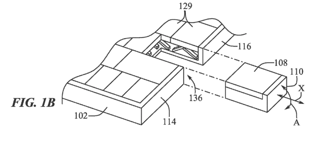 Patentdiagramm einer MacBook-Tastatur von Apple mit einer herausnehmbaren Taste, die als tragbare Maus genutzt werden kann.