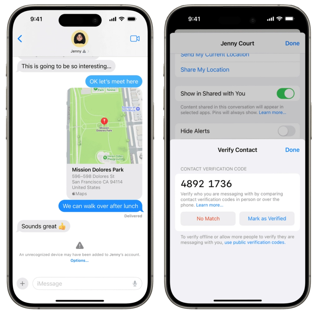 iMessage Kontaktschlüsselüberprüfung in iOS 17.2 zur Verifizierung von Kontakten auf dem iPhone