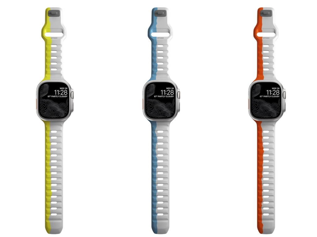 Nomad Sport Armband für die Apple Watch Ultra in den Limited Edition Farben High Volta und Hellblau.