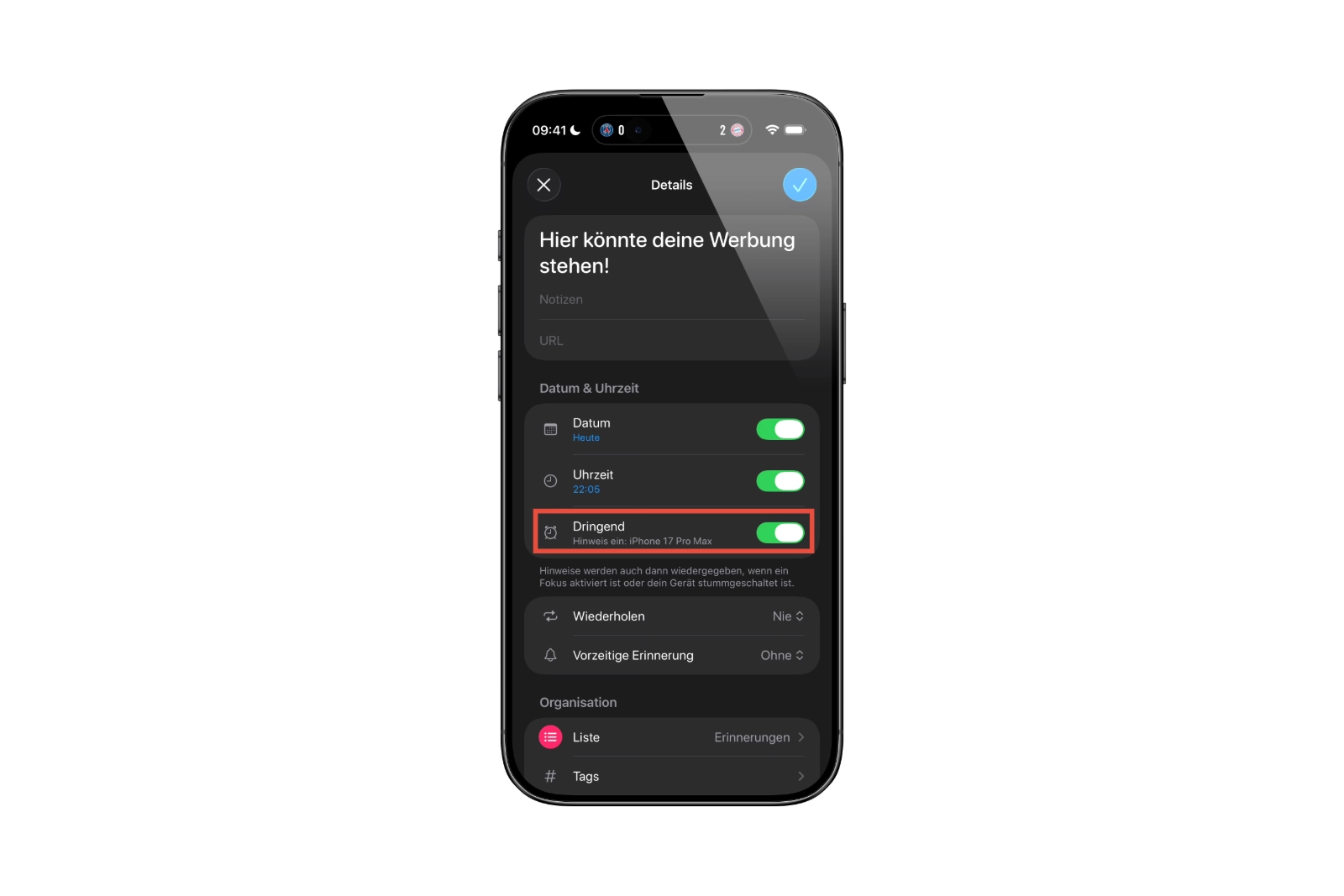 iOS 26.2 Erinnerungen App