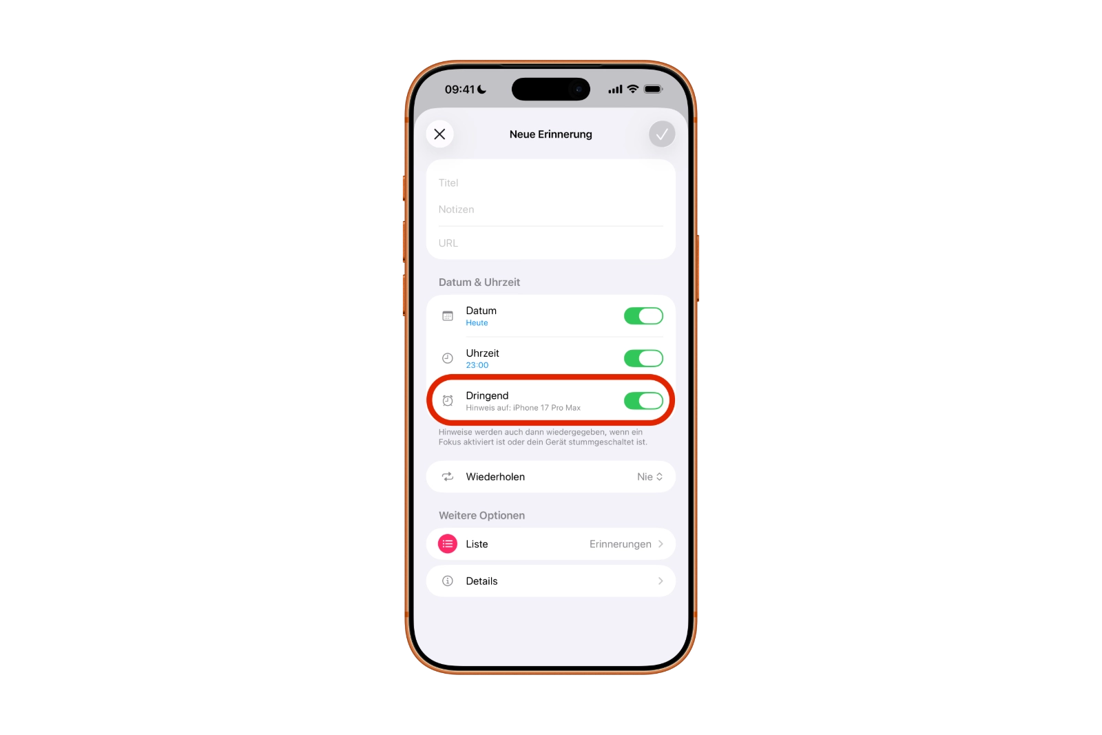 iOS 26.2 Erinnerungen App Dringend