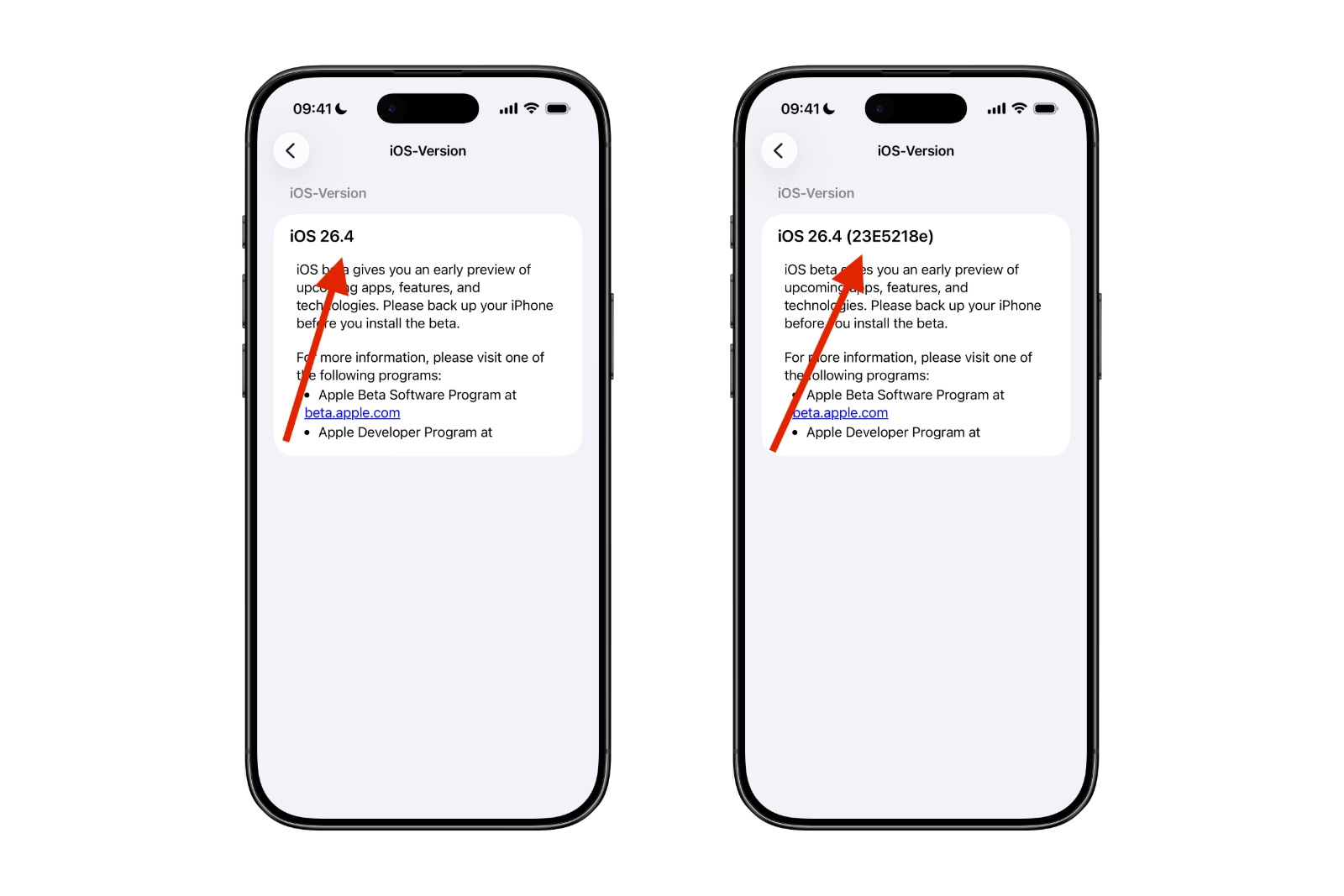 iOS 26.4 Build-Nummern anzeigen