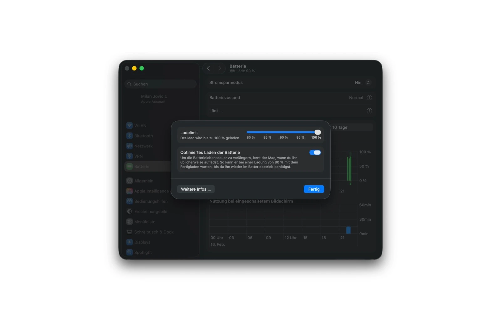 macOS 26.4 Batterie Ladelimit