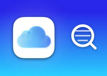 iCloud.com durchsuchen: das iCloud-Symbol neben einer Lupe mit angedeuteten Suchtreffern