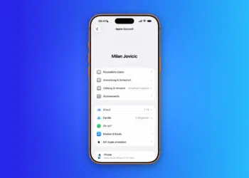 Apple Account erstellen: Übersichtsseite des Apple Accounts in den iPhone-Einstellungen mit Anmeldung, Zahlung, iCloud und Familie