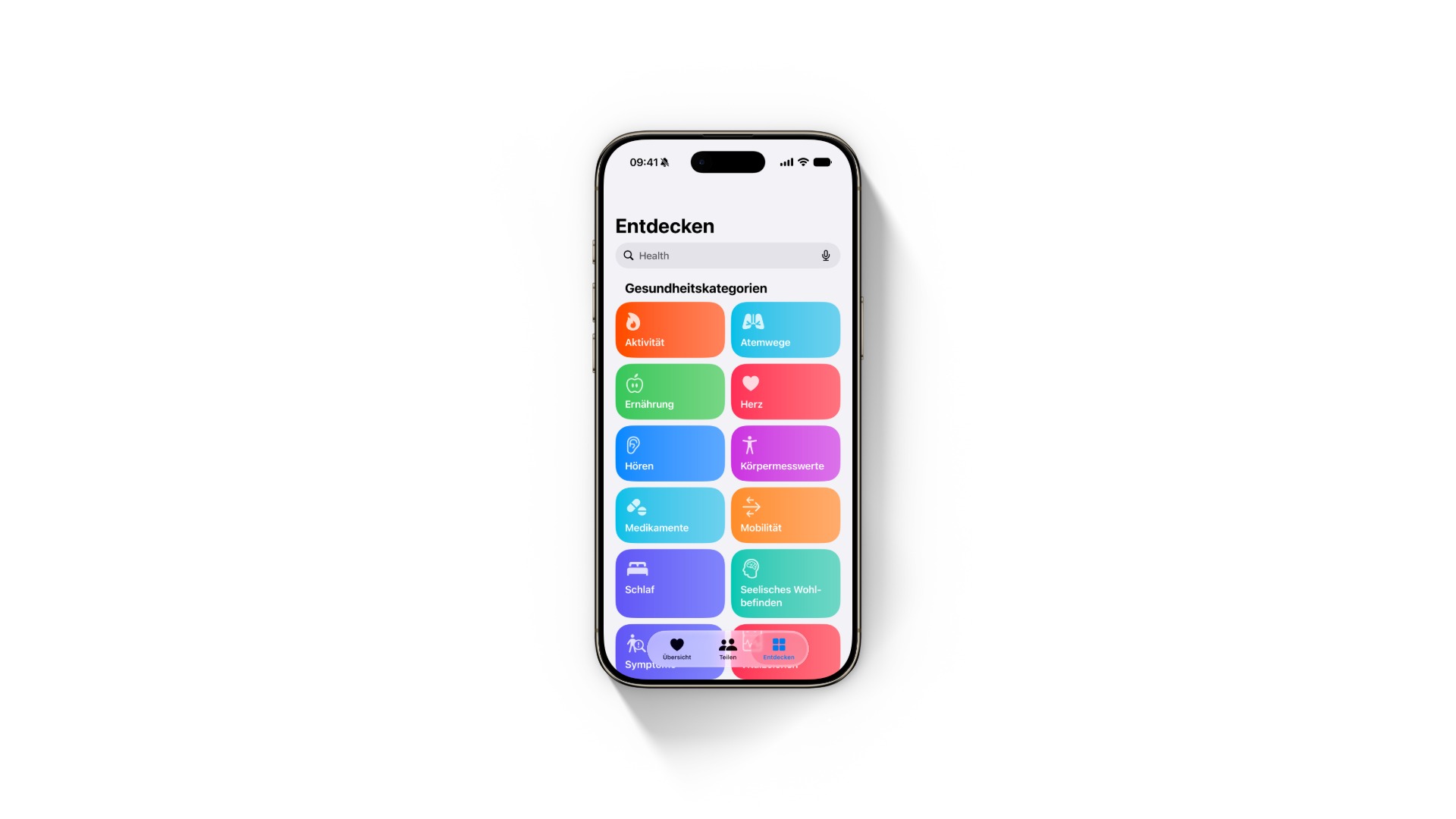 Der neue Entdecken-Bereich der Health-App unter iOS 27 auf einem iPhone Air, hier laufen auch die Bluthochdruckmitteilungen der Apple Watch zusammen