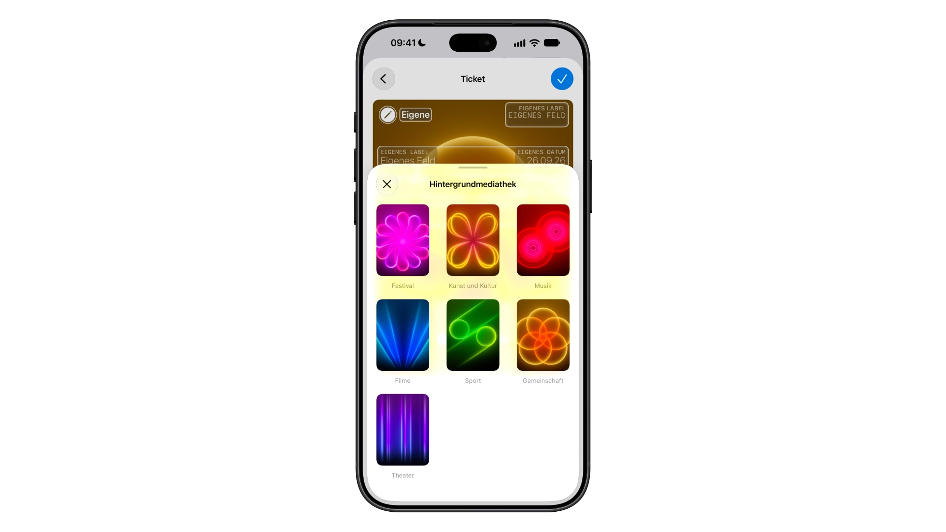 Create a Pass: Hintergrundmediathek der Wallet-App mit sieben Motiven von Festival bis Theater
